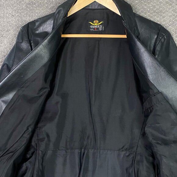 Vintage Famous Leather Blazer Jacket Men's 36S Black 70s 80s 36 Short Small - Picture 5 of 13